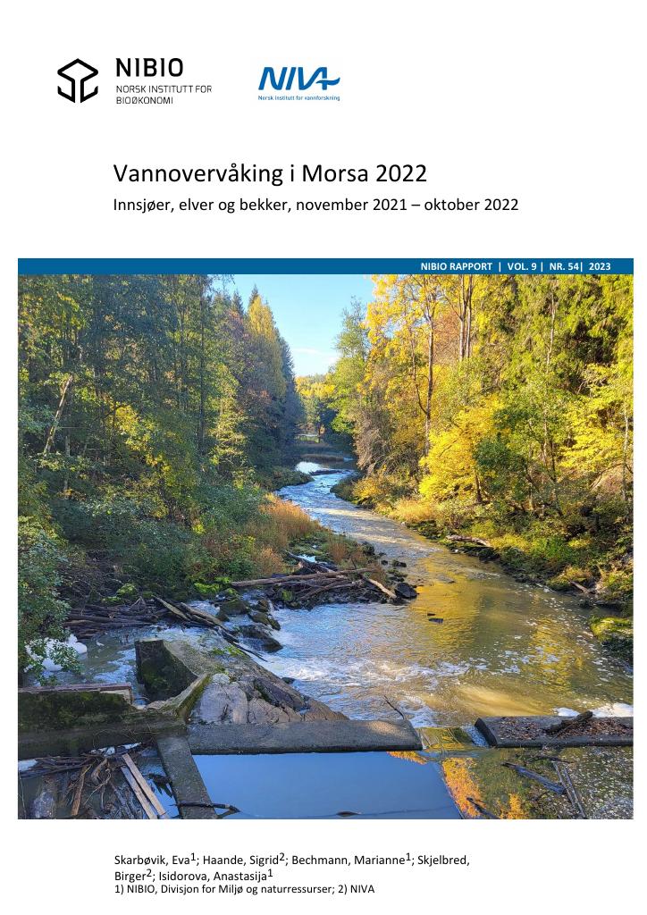 Forsiden av dokumentet Vannovervåking i Morsa 2022 : innsjøer, elver og bekker, november 2021 - oktober 2022