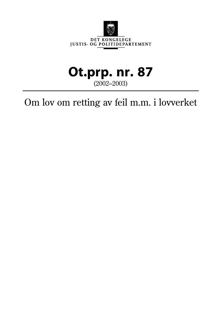 Forsiden av dokumentet Ot.prp. nr. 87 (2002-2003)