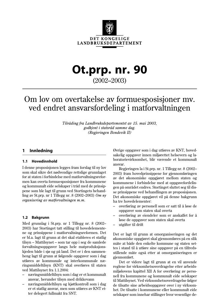 Forsiden av dokumentet Ot.prp. nr. 90 (2002-2003)