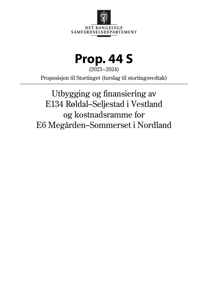 Forsiden av dokumentet Prop. 44 S (2023–2024)