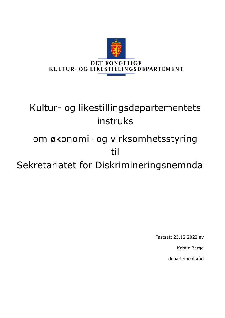 Forsiden av dokumentet Instruks Diskrimineringsnemnda 2023