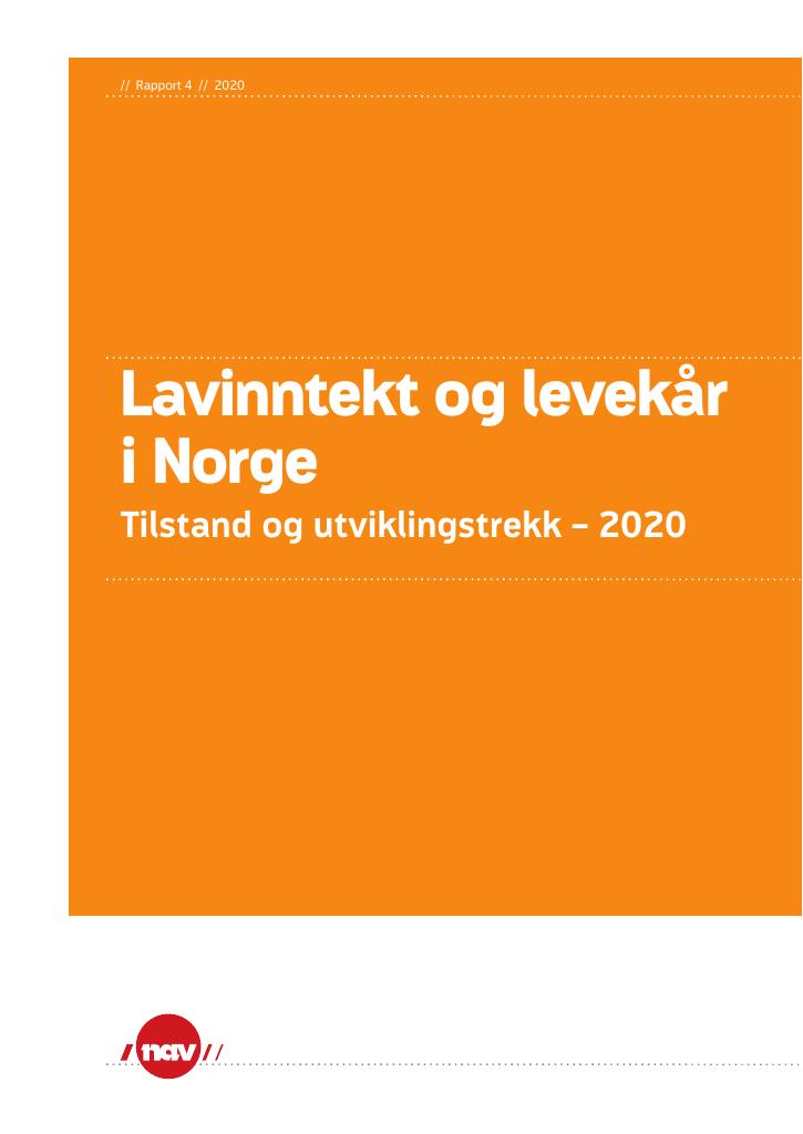 Forsiden av dokumentet Lavinntekt og levekår i Norge. Tilstand og utviklingstrekk – 2020 