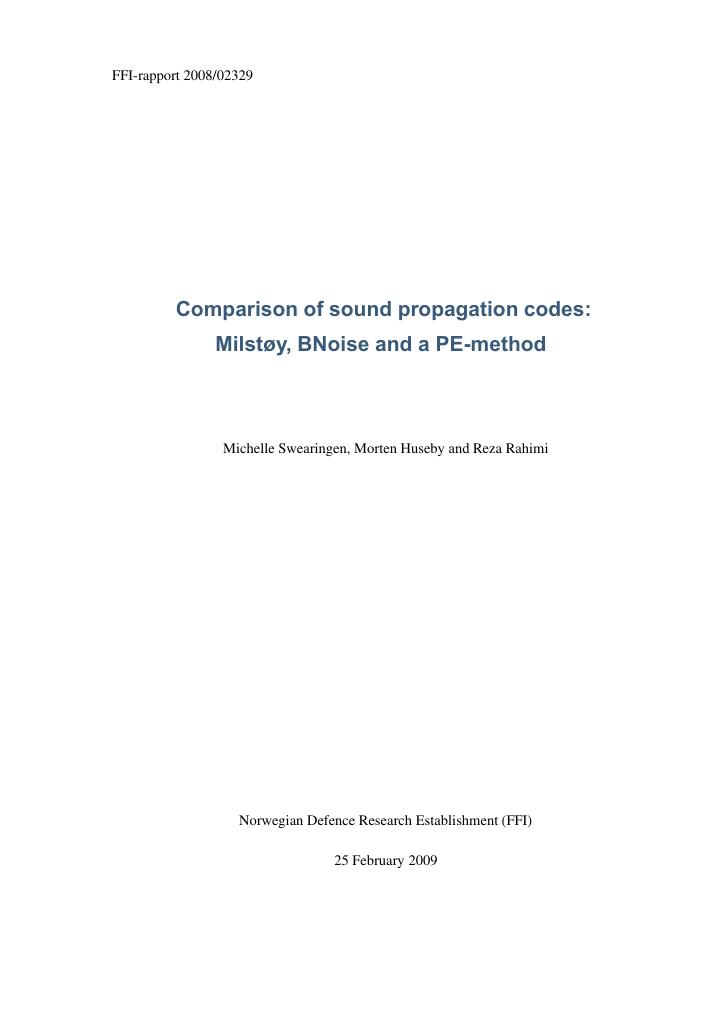Forsiden av dokumentet Comparison of sound propagation codes: Milstøy, BNoise and a PE-method