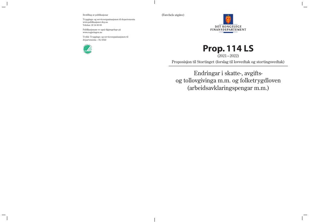 Forsiden av dokumentet Prop. 114 LS (2021–2022)