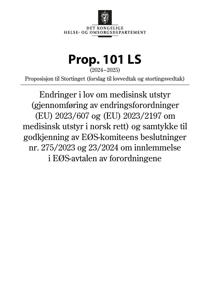 Forsiden av dokumentet Prop. 101 LS (2024–2025)