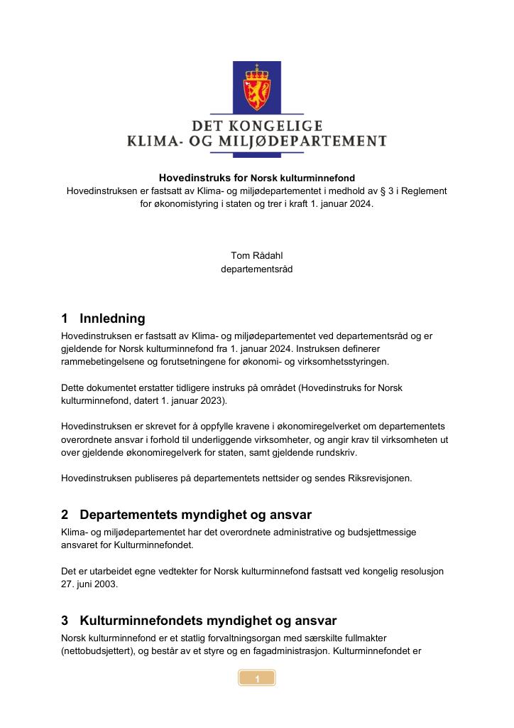 Forsiden av dokumentet Hovedinstruks 2024