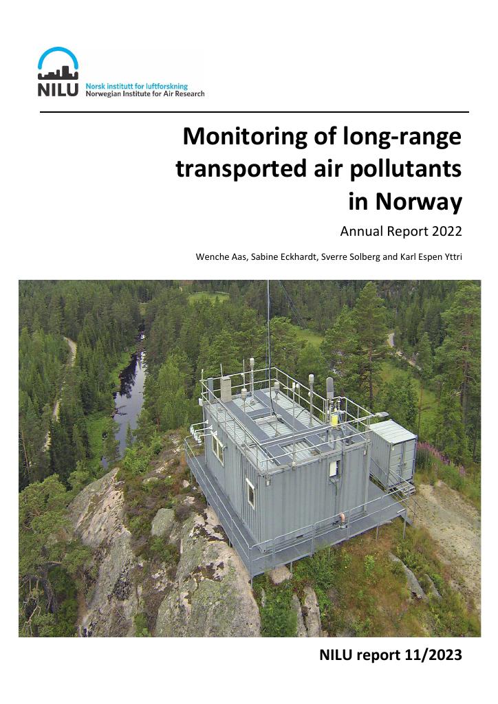 Forsiden av dokumentet Monitoring of long-range transported air pollutants in Norway : Annual Report 2022