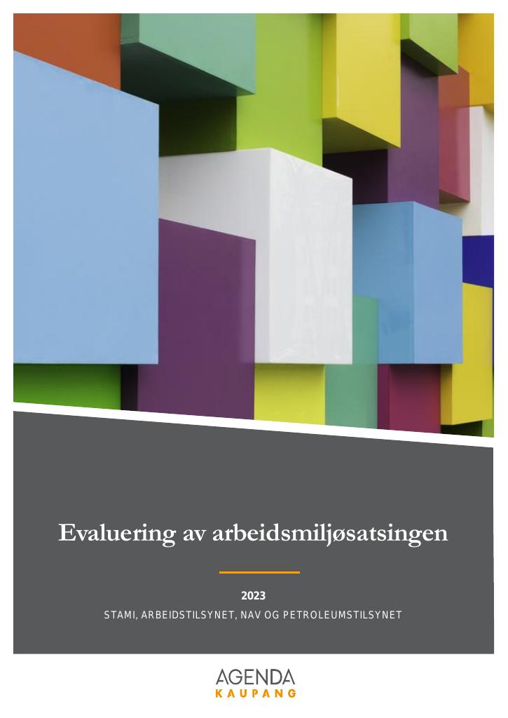 Forsiden av dokumentet Evaluering av arbeidsmiljøsatsingen - statusrapport
