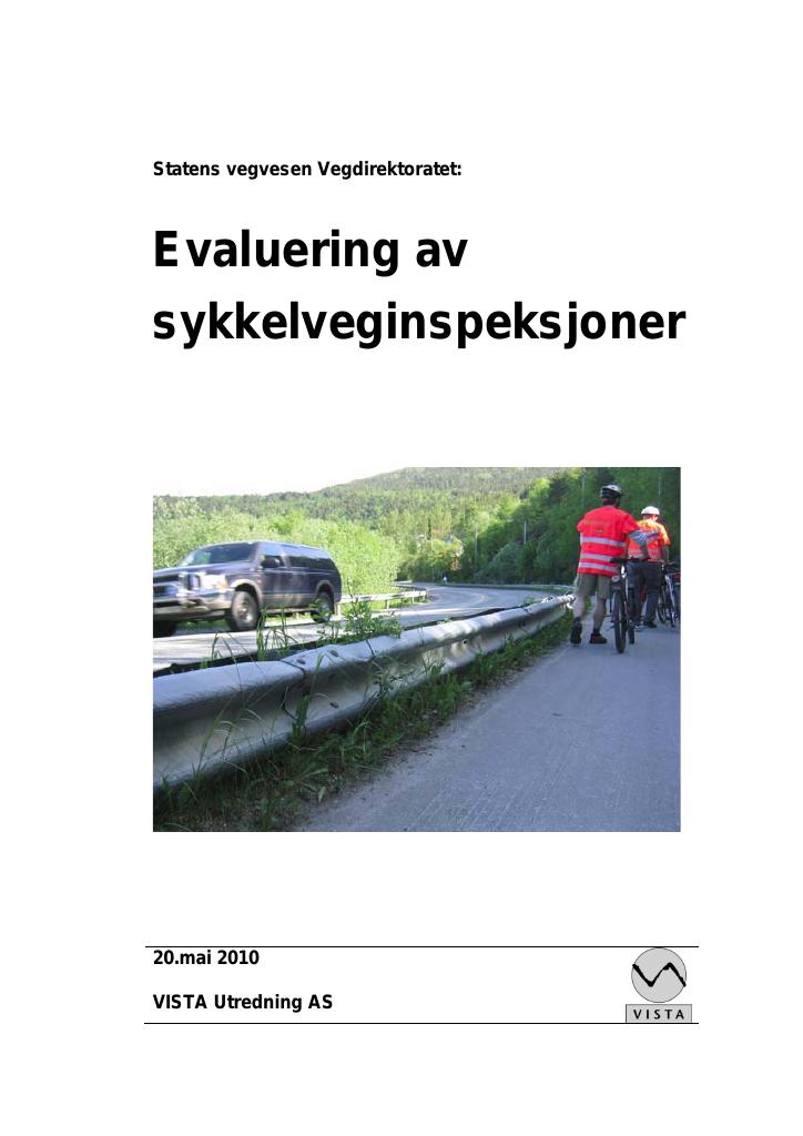 Forsiden av dokumentet Evaluering av sykkelveginspeksjoner