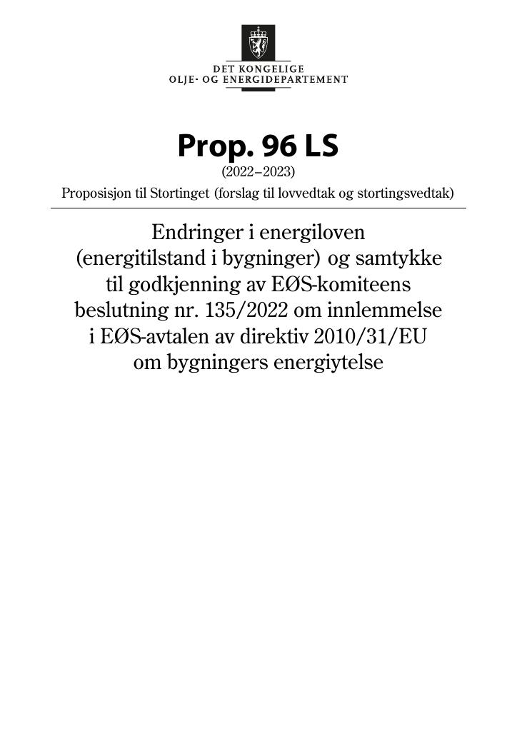 Forsiden av dokumentet Prop. 96 LS (2022–2023)