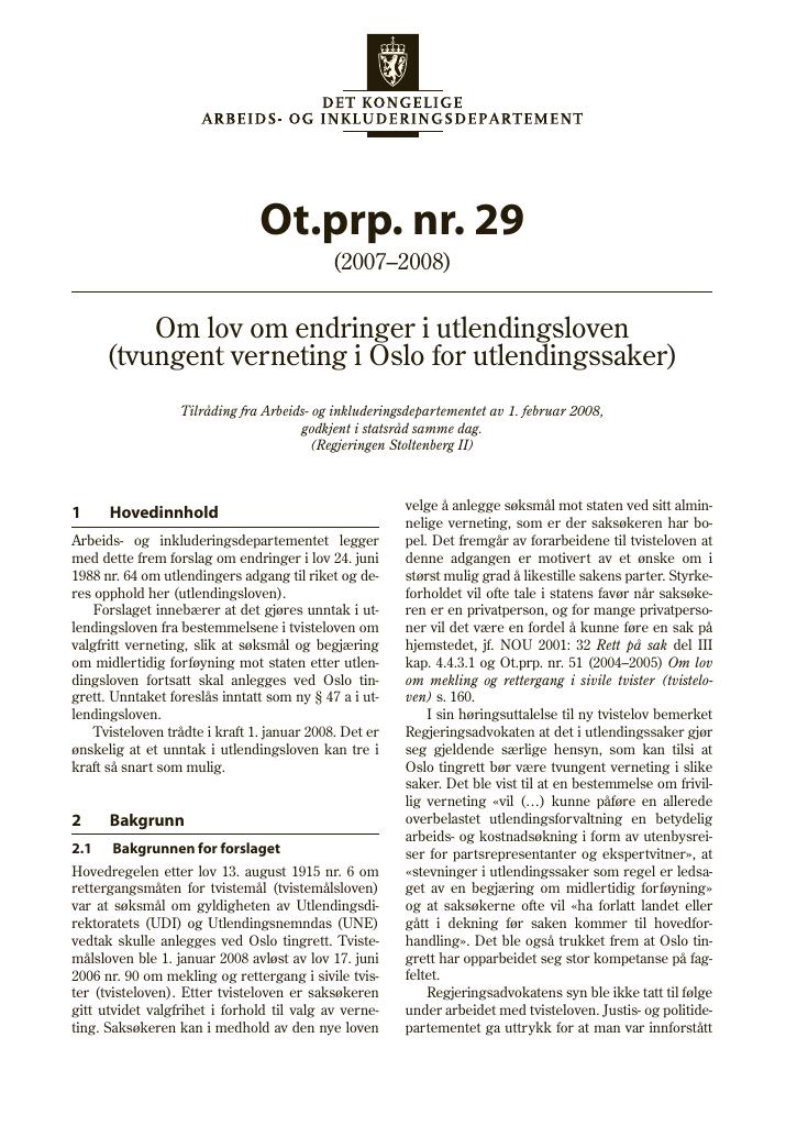 Forsiden av dokumentet Ot.prp. nr. 29 (2007-2008)