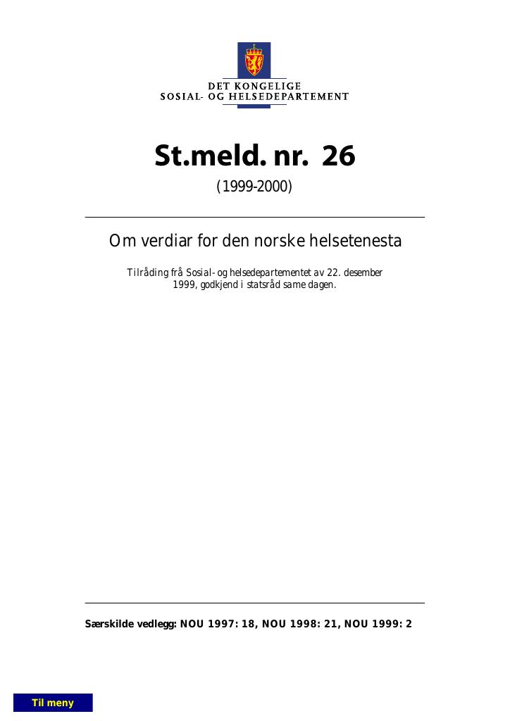 Forsiden av dokumentet St.meld. nr. 26 (1999-2000)