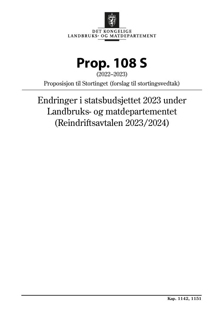 Forsiden av dokumentet Prop. 108 S (2022–2023)