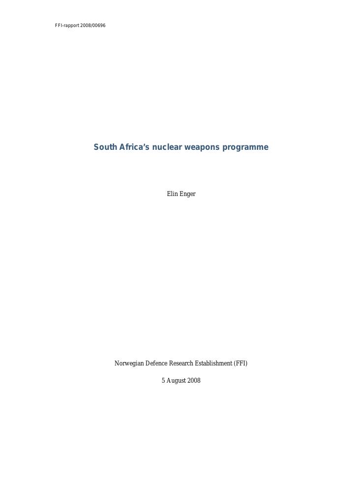 Forsiden av dokumentet South Africa´s nuclear weapons programme