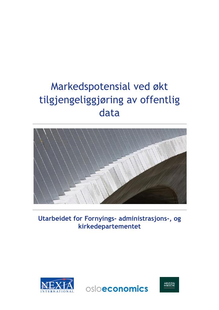 Forsiden av dokumentet Markedspotensial ved økt tilgjengeliggjøring av offentlig data