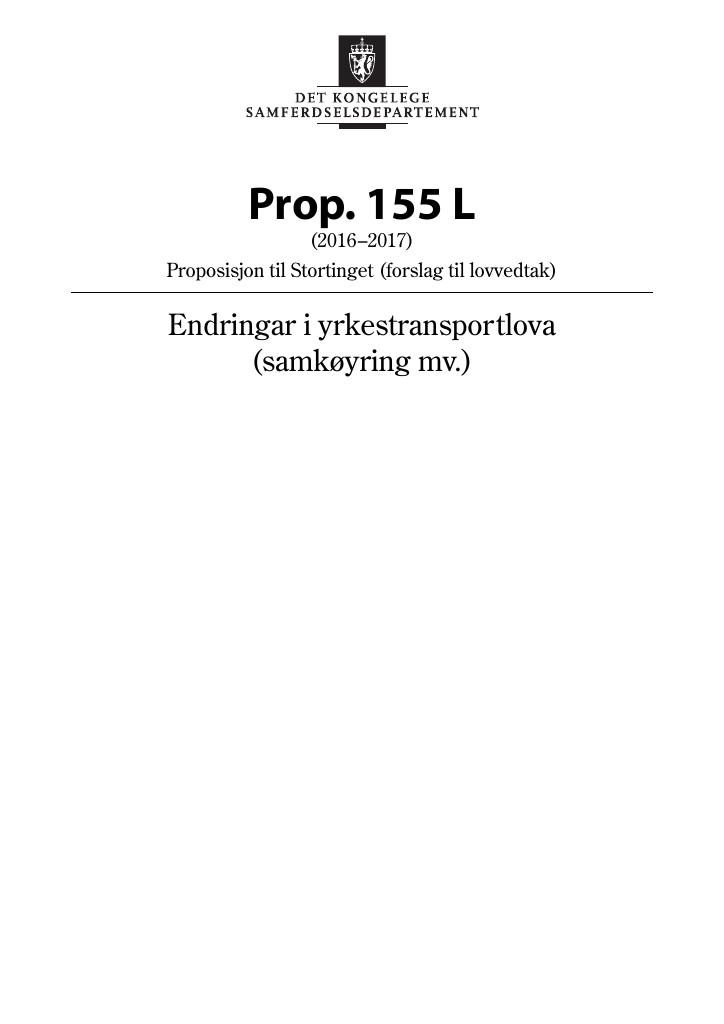 Forsiden av dokumentet Prop. 155 L (2016–2017)