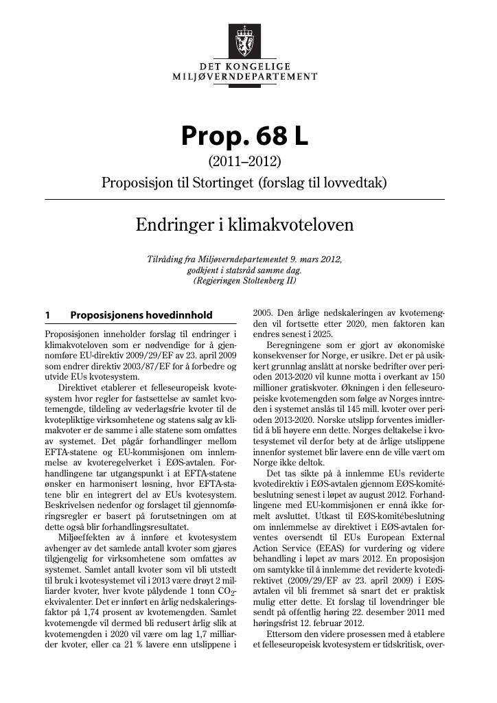 Forsiden av dokumentet Prop. 68 L (2011–2012)