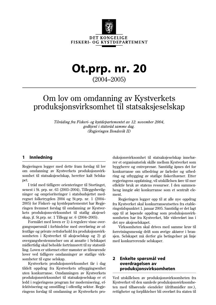 Forsiden av dokumentet Ot.prp. nr. 20 (2004-2005)