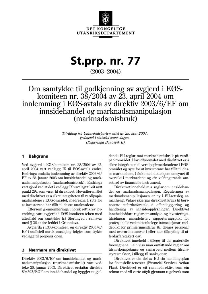 Forsiden av dokumentet St.prp. nr. 77 (2003-2004)