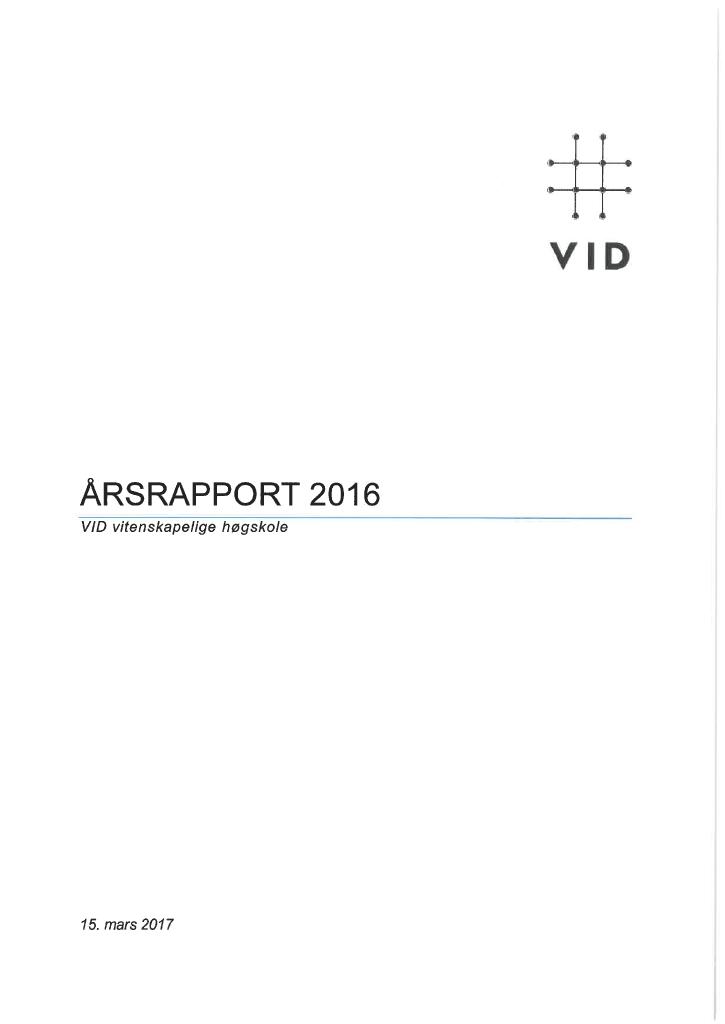 Forsiden av dokumentet Årsrapport VID vitenskapelige høgskole 2016
