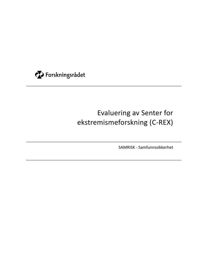 Forsiden av dokumentet Evaluering av Senter for ekstremismeforskning (C-REX) 2019