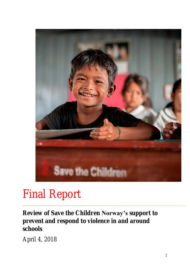Forsiden av dokumentet Review of Save the Children Norway’s support to prevent and respond to violence in and around schools