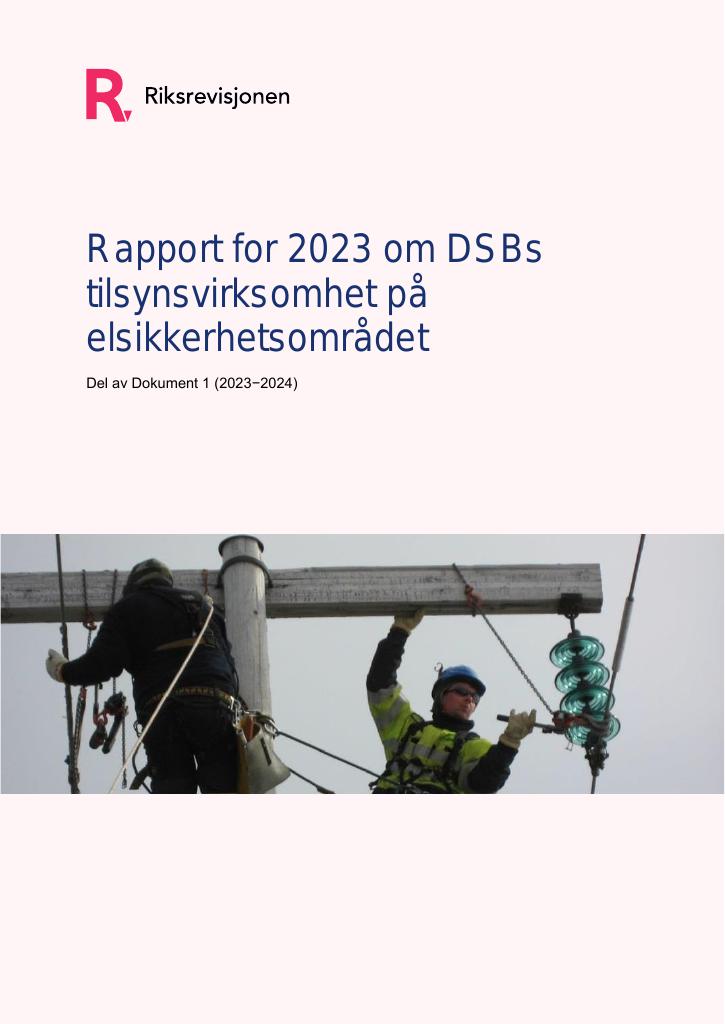 Forsiden av dokumentet Rapport for 2023 om DSBs tilsynsvirksomhet på elsikkerhetsområdet