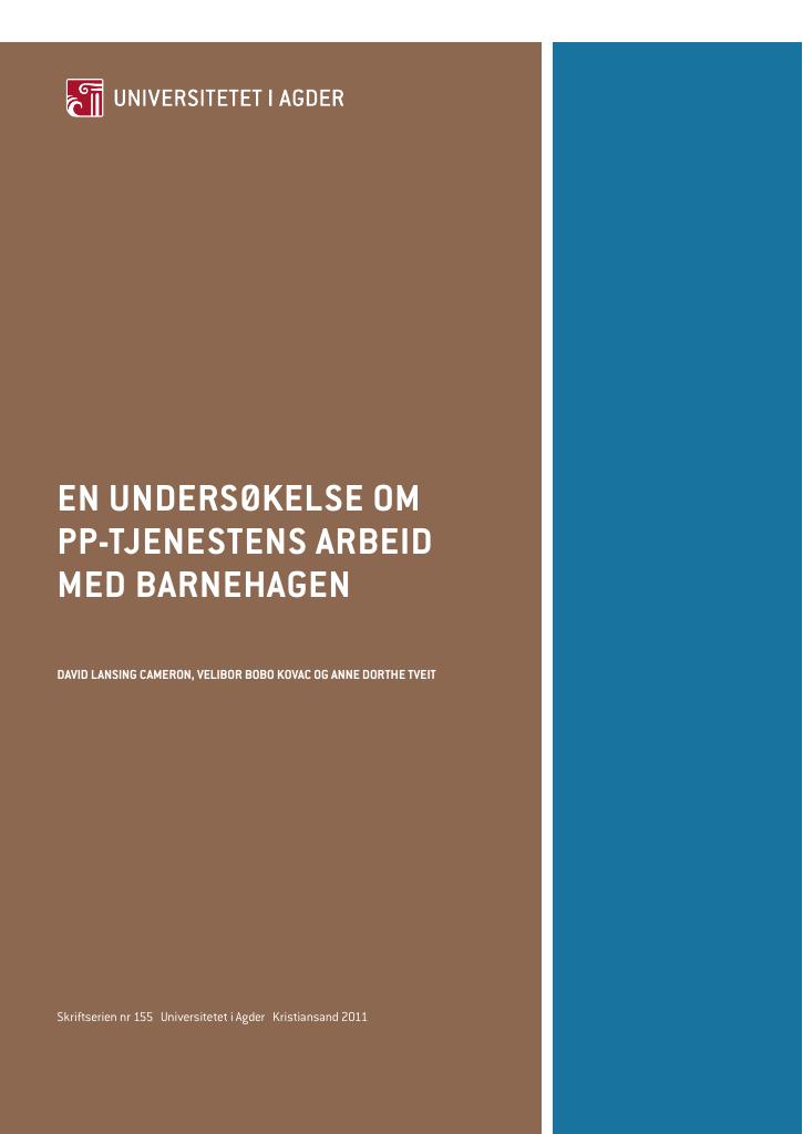 Forsiden av dokumentet En undersøkelse om PP tjenestens arbeid med barnehagen