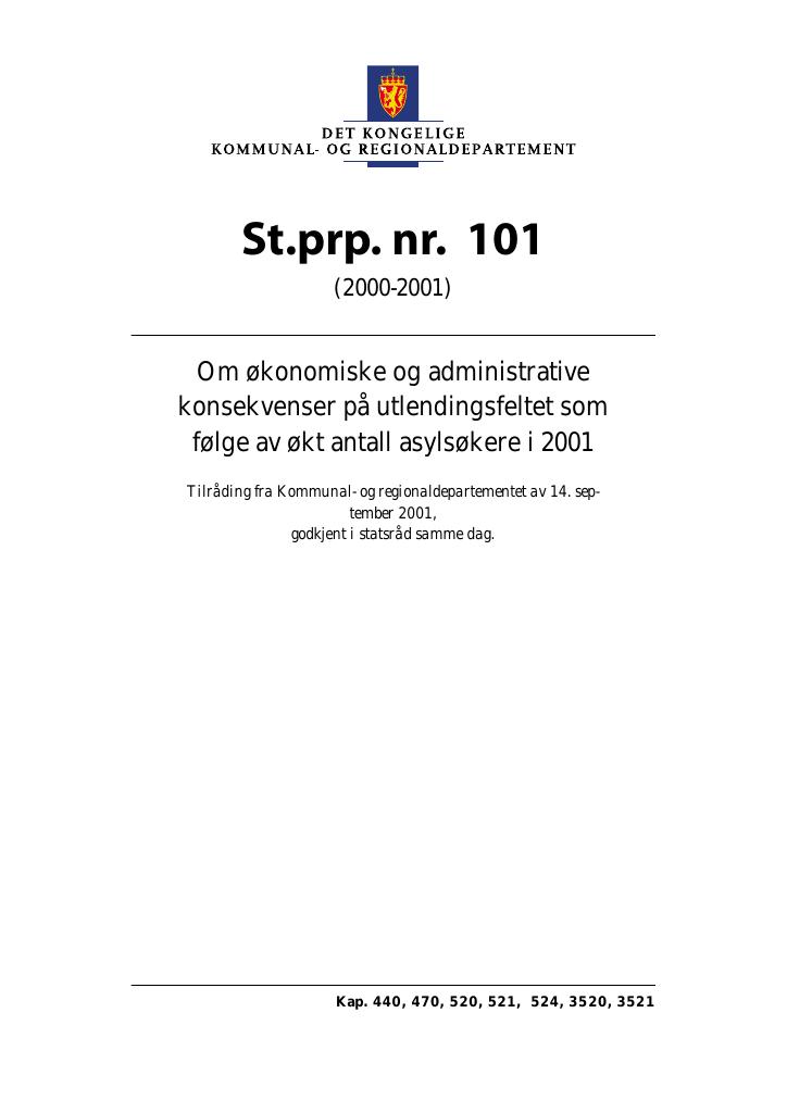 Forsiden av dokumentet St.prp. nr. 101 (2000-2001)