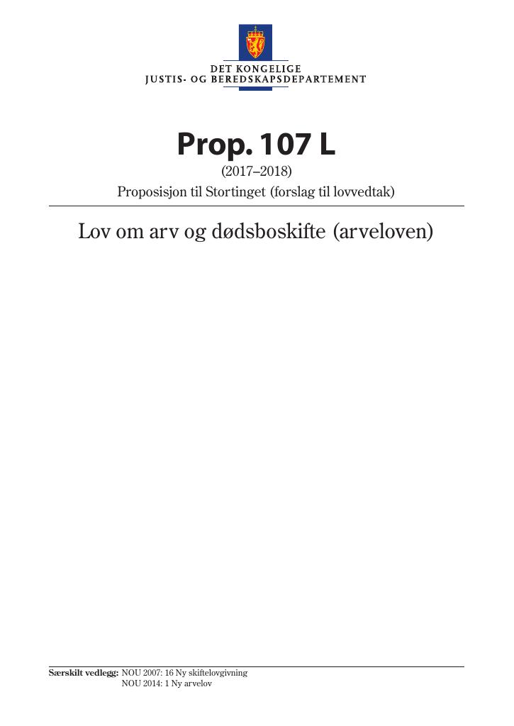 Forsiden av dokumentet Prop. 107 L (2017–2018)