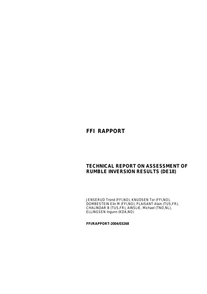 Forsiden av dokumentet Technical report on assessment of rumble inversion results (DE18)