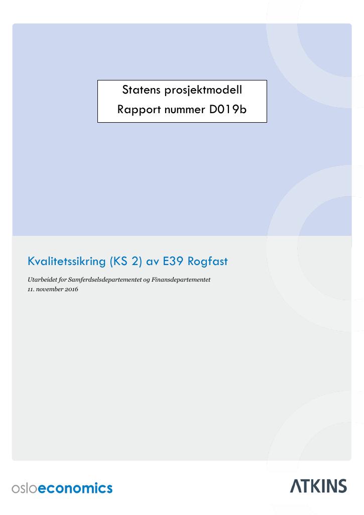 Forsiden av dokumentet Kvalitetssikring (KS2) av E39 Rogfast