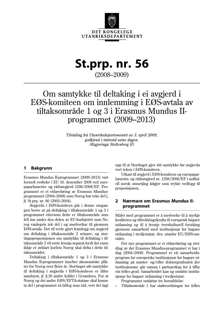 Forsiden av dokumentet St.prp. nr. 56 (2008-2009)