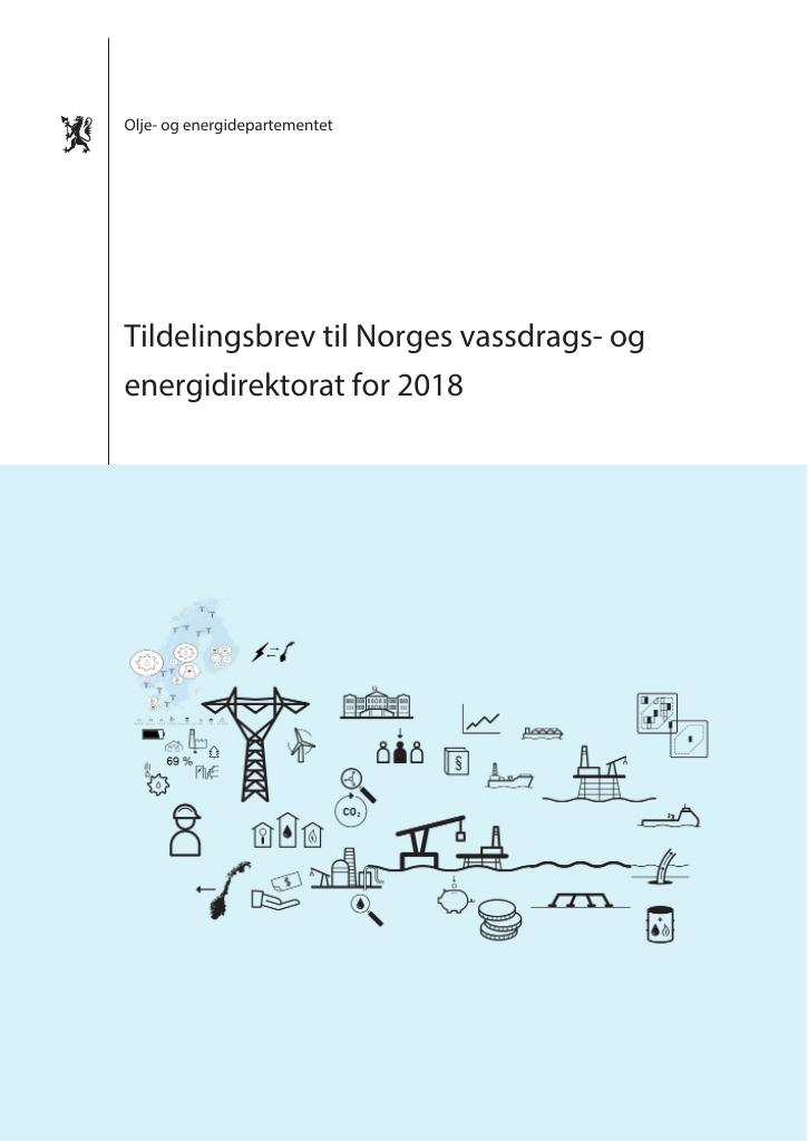 Forsiden av dokumentet Tildelingsbrev Norges vassdrags‐ og energidirektorat 2018