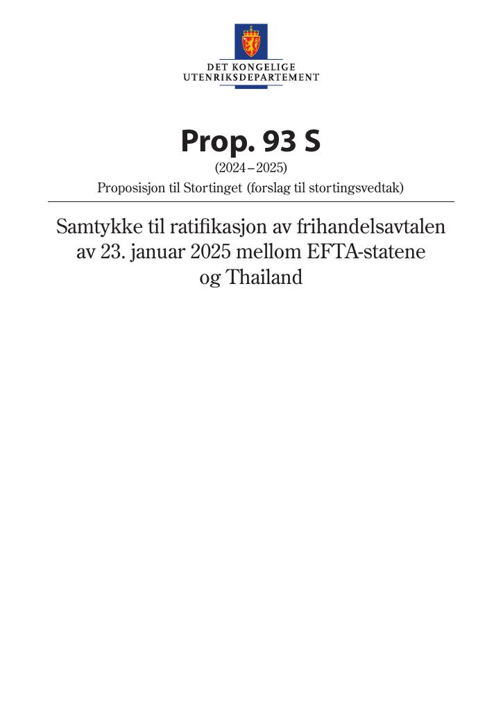 Forsiden av dokumentet Prop. 93 S (2024–2025)