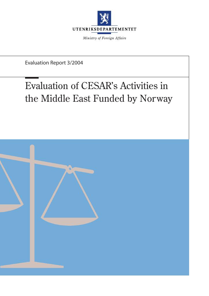 Forsiden av dokumentet Evaluation of CESAR’s Activities in the Middle East Funded by Norway
