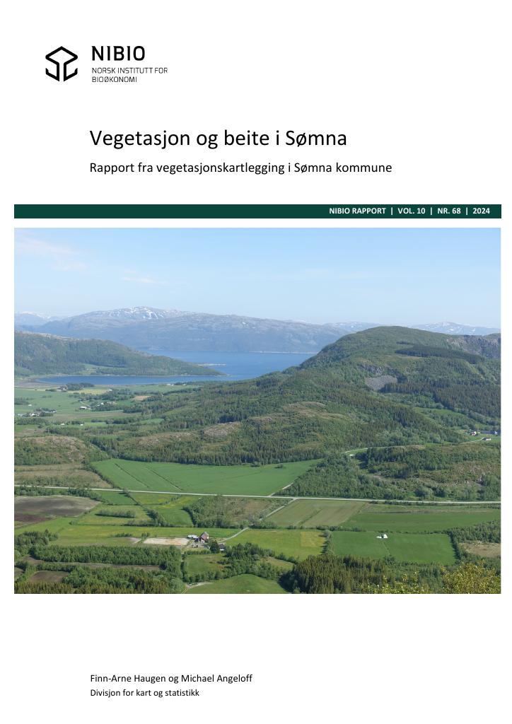 Forsiden av dokumentet Vegetasjon og beite i Sømna : rapport fra vegetasjonskartlegging i Sømna kommune