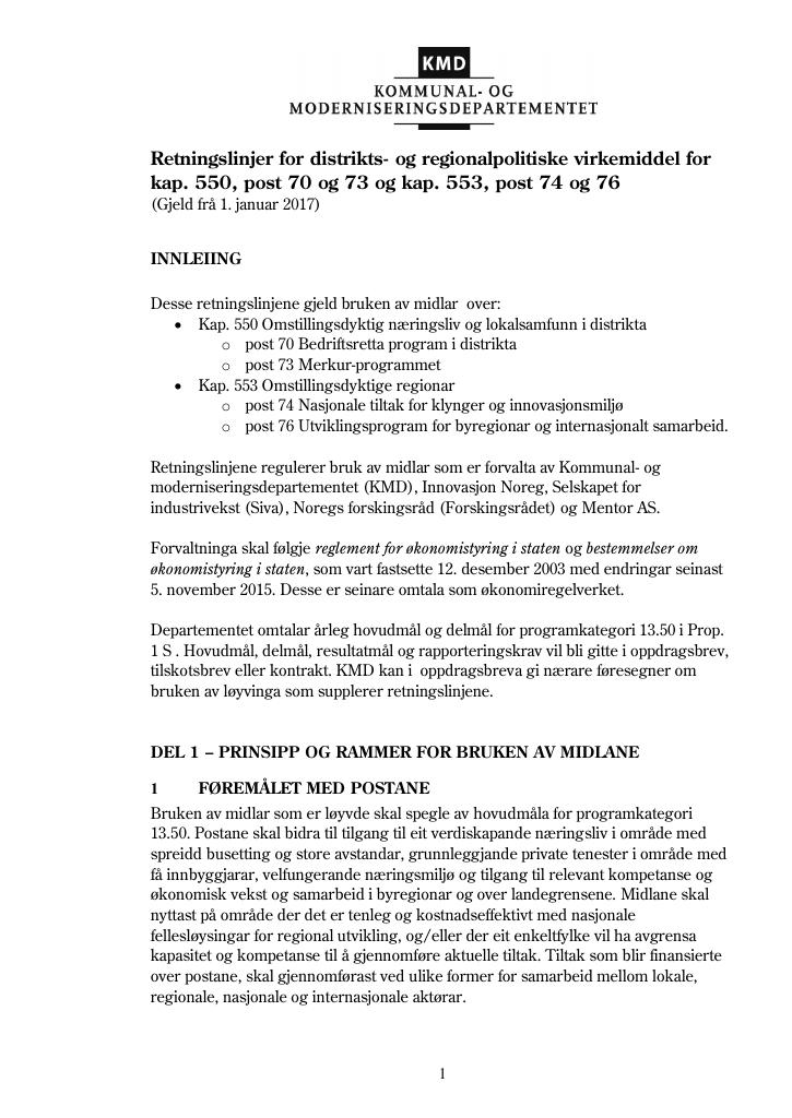 Forsiden av dokumentet retningslinjer for bruk av midlene (pdf)