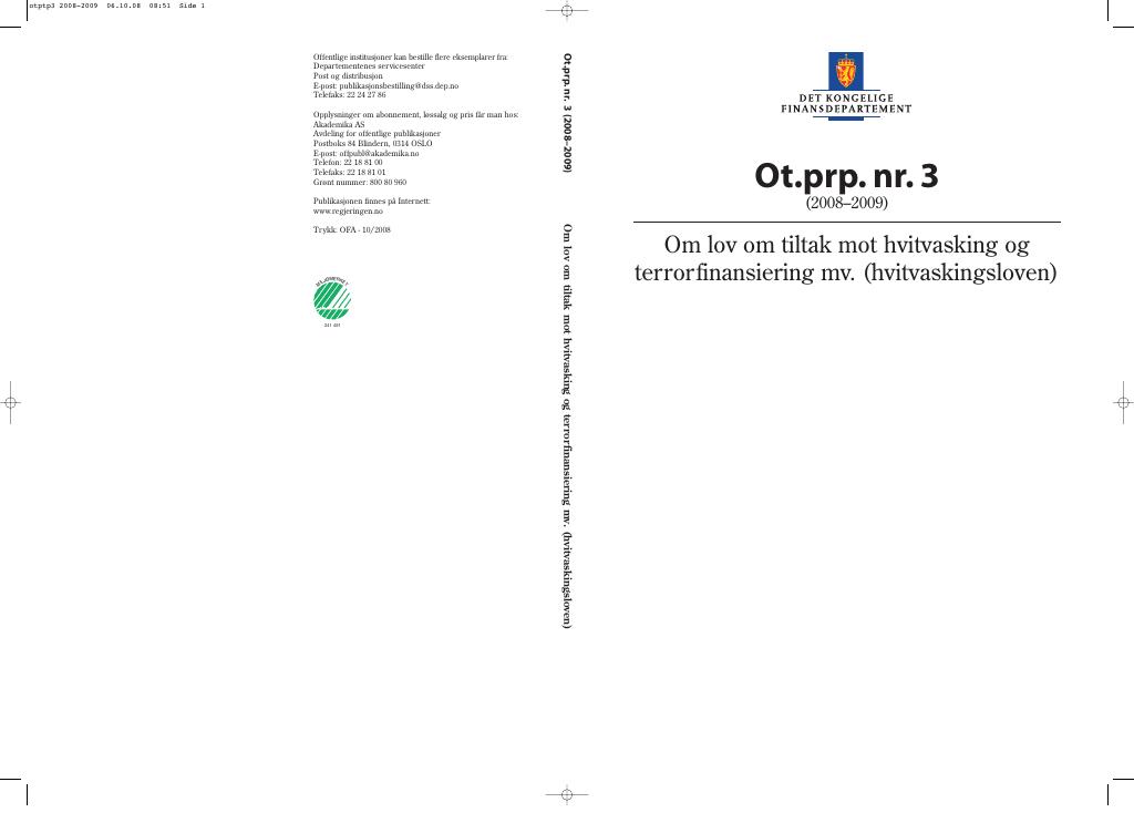 Forsiden av dokumentet Ot.prp. nr. 3 (2008-2009)