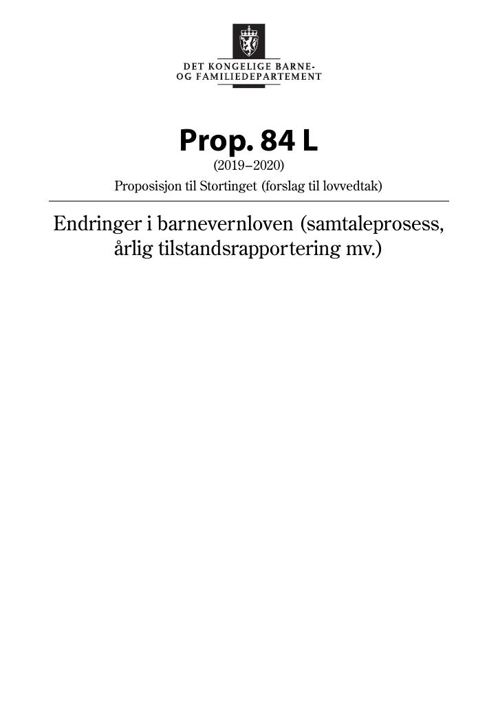 Forsiden av dokumentet Prop. 84 L (2019–2020)