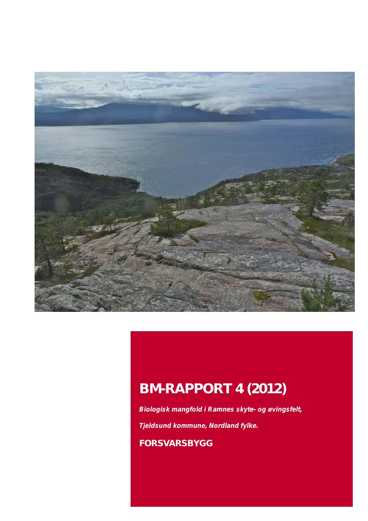 Forsiden av dokumentet Biologisk mangfold i Ramnes skyte- og øvingsfelt,  Tjeldsund kommune, Nordland fylke :