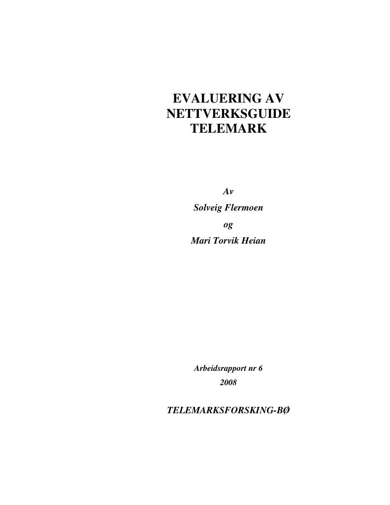 Forsiden av dokumentet Evaluering av nettverksguide Telemark