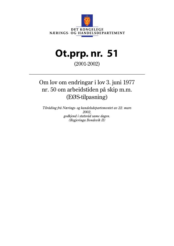 Forsiden av dokumentet Ot.prp. nr. 51 (2001-2002)