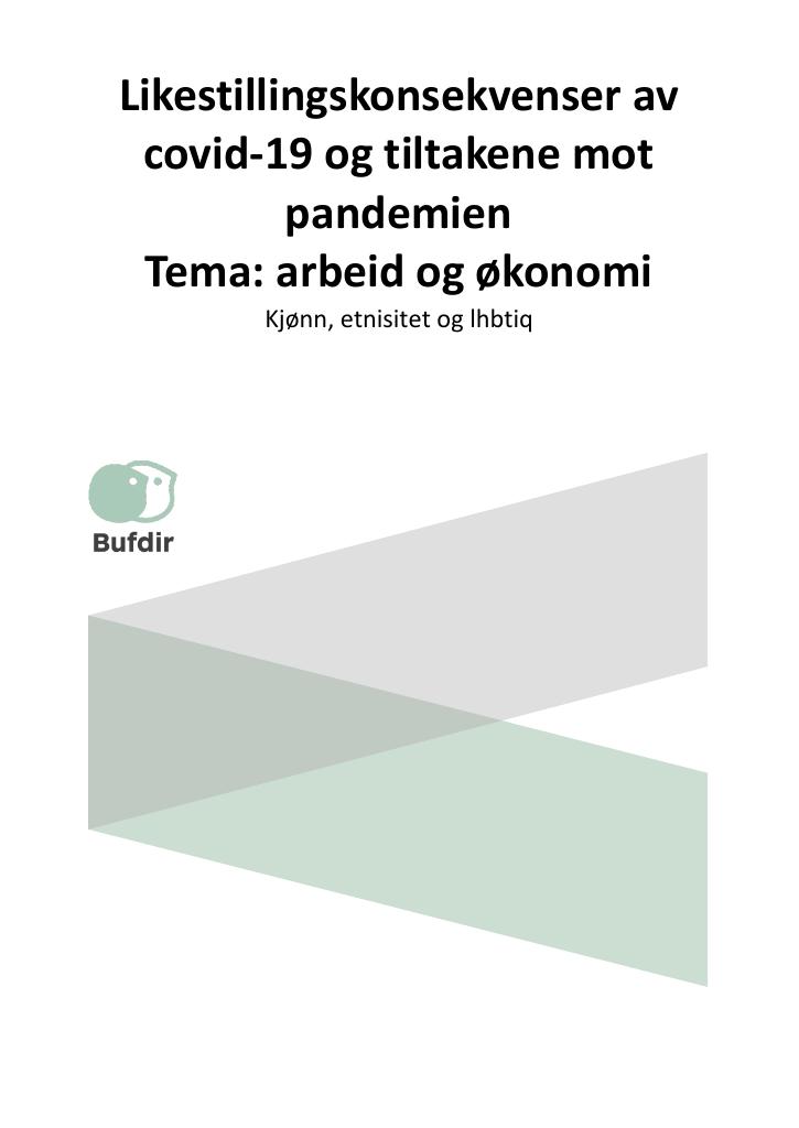 Forsiden av dokumentet Likestillingskonsekvenser av covid-19 og tiltakene mot pandemien