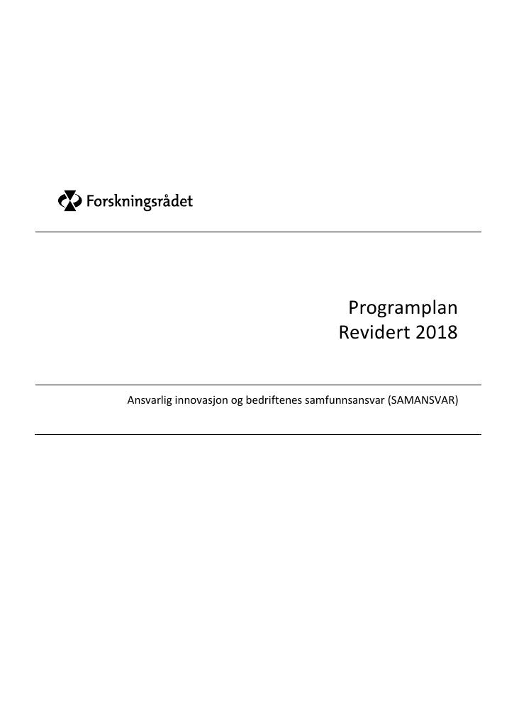 Forsiden av dokumentet Programplan. Revidert 2018