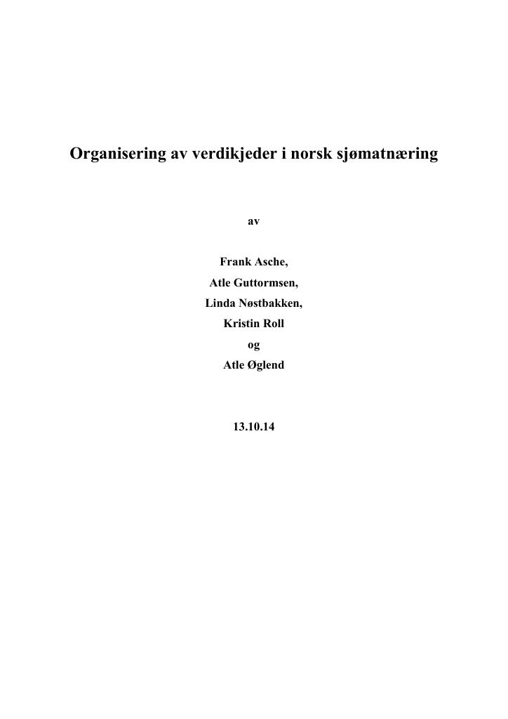 Forsiden av dokumentet Organisering av verdikjeder i norsk sjømatnæring