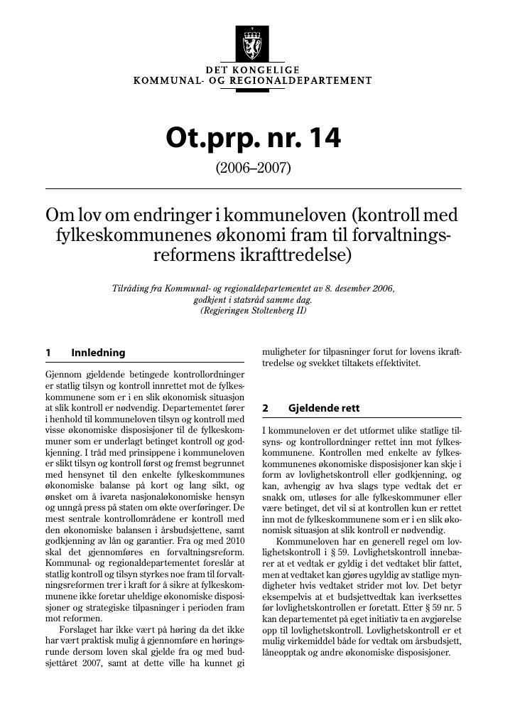 Forsiden av dokumentet Ot.prp. nr. 14 (2006-2007)