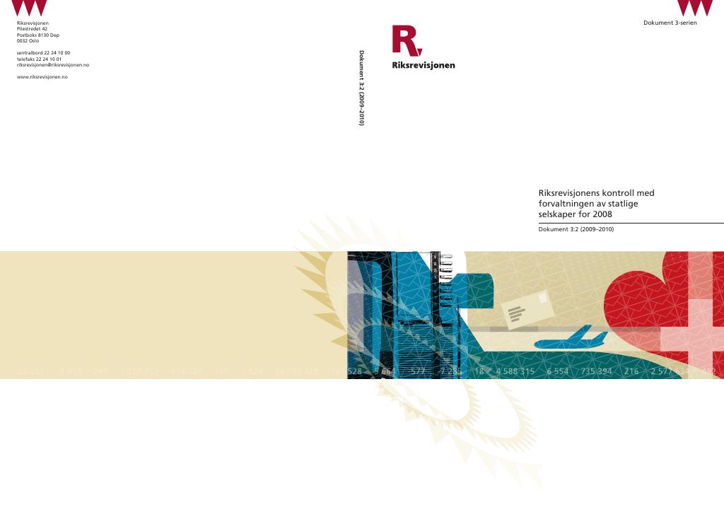 Forsiden av dokumentet Riksrevisjonens kontroll med forvaltningen av statlige selskaper for 2008
