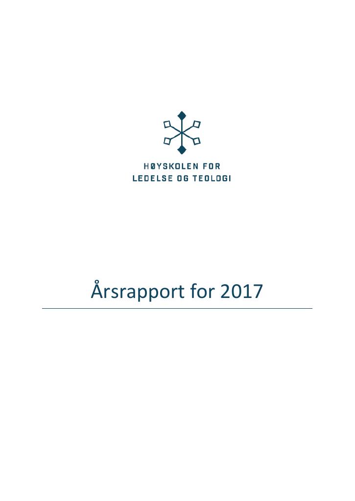 Forsiden av dokumentet Årsrapport Høyskolen for ledelse og teologi 2017