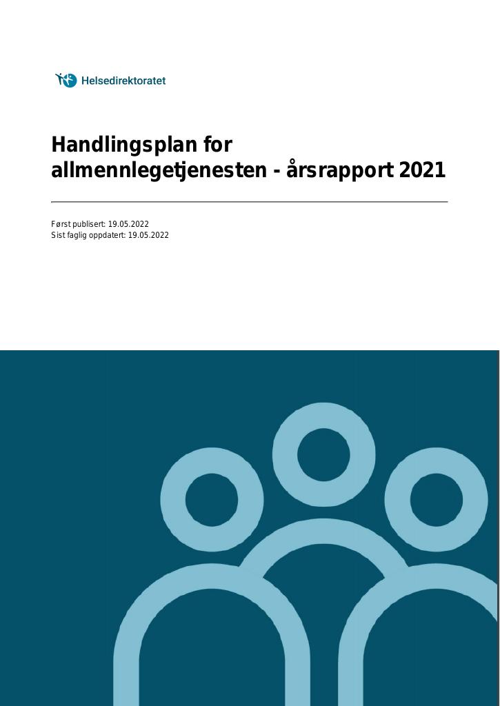 Forsiden av dokumentet Handlingsplan for allmennlegetjenesten - årsrapport 2021